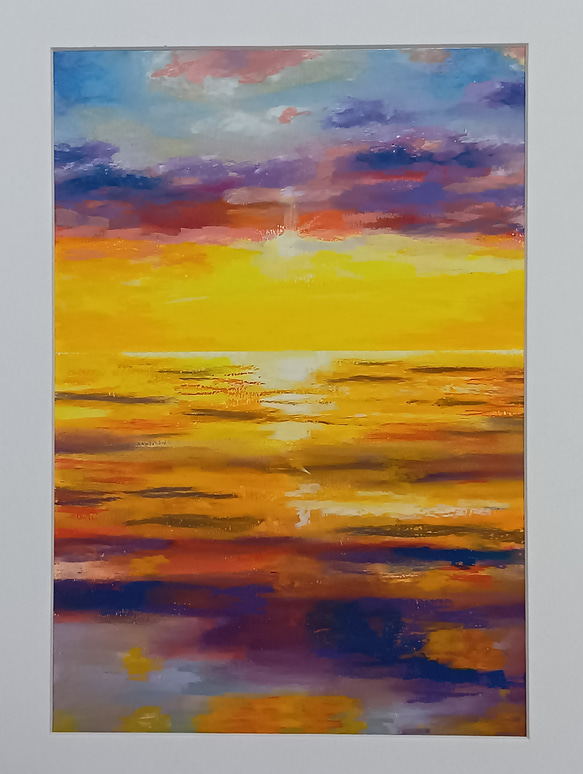 夕焼けの海 A4サイズ オイルパステル原画 絵画 ゆうまめ 通販 19366106