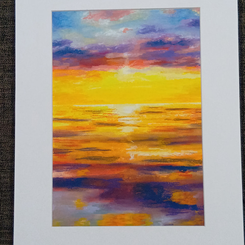 夕焼けの海 A4サイズ オイルパステル原画 絵画 ゆうまめ 通販 19366106