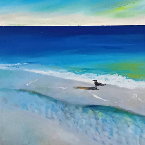 かもめと海 A4サイズ オイルパステル原画 絵画 ゆうまめ 通販