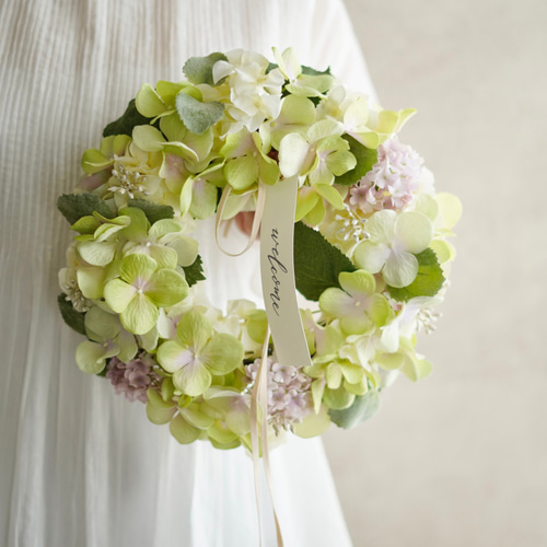 紫陽花とお花のボールリース