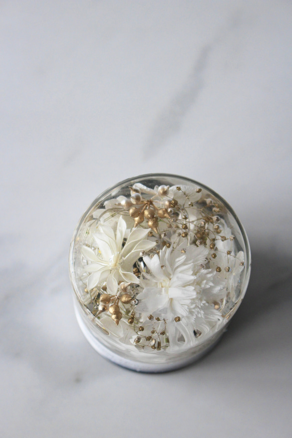 【完成品】光るハーバリウム　Glowing Flower　ホワイトゴールド 4枚目の画像