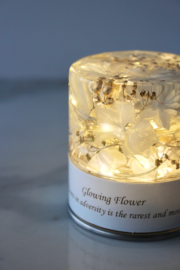 【完成品】光るハーバリウム　Glowing Flower　ホワイトゴールド 1枚目の画像