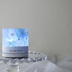 【完成品】光るハーバリウム　Glowing Flower　水色　ライトブルー 4枚目の画像