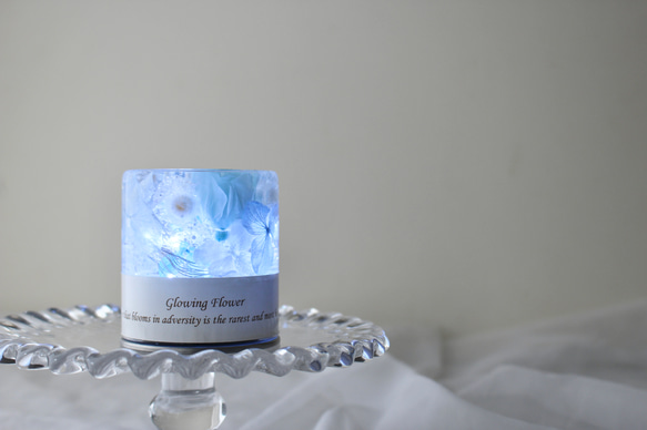 【完成品】光るハーバリウム　Glowing Flower　水色　ライトブルー 4枚目の画像