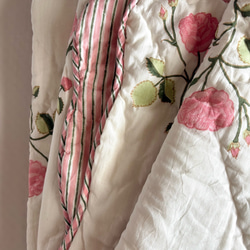 インド綿 ブロックプリント ハンドキルトケット rose その他インテリア