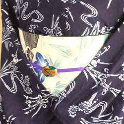 手染め型染　綿絽浴衣　【濃紺】　杜若に流水　落ち着いた大人の雰囲気の小紋柄　袖長めトールサイズ　裄67ｃｍ　総手縫い 5枚目の画像