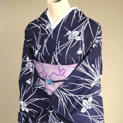 【未使用品】しつけ付 有松 鳴海 本絞り 綿 浴衣 総絞り着丈158 紺 tall ＊市松と向日葵＊有松鳴海絞り浴衣 市松 七宝 花 ブルー