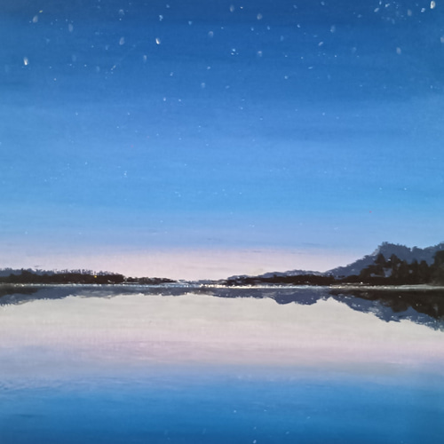夜の湖畔 オイルパステル原画 A4サイズ 絵画 ゆうまめ 通販 19366988