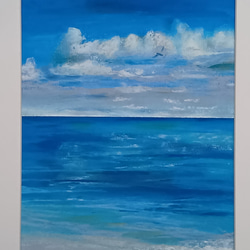 開運絵　油絵　海の絵　原画　サイン無し 青く澄んだ海 オイルパステル原画 A4サイズ 絵画 ゆうまめ 通販
