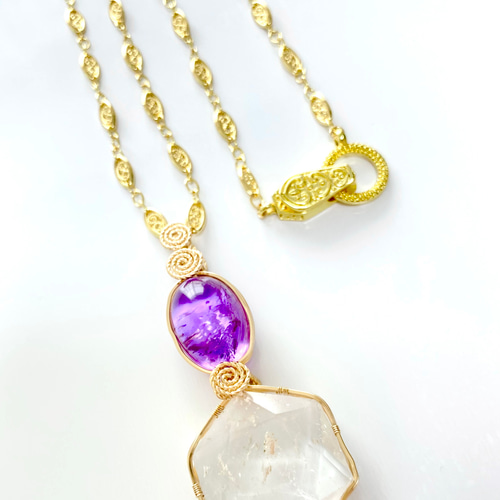 非加熱アメジスト＆六芒星水晶】2連ジュエリー『瀬織津姫大神