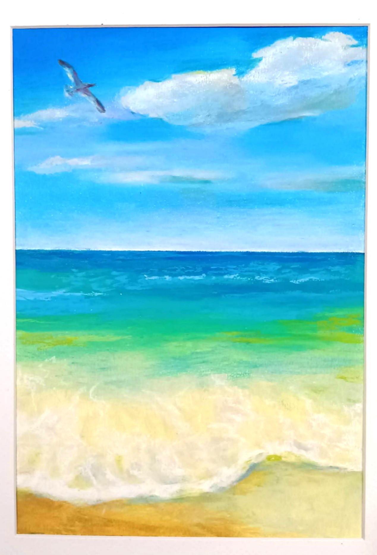 オイルパステル画（20cm）原画 ある海の風景 オイルパステル原画 A4サイズ 絵画 ゆうまめ 通販