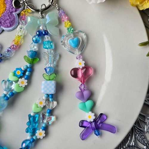 ☺︎ SMILEY FLOWER ☺︎ blue × purple カラフルポップなじゃらじゃら