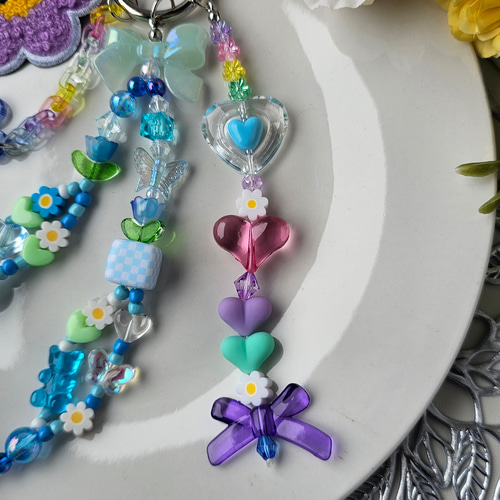 ☺︎ SMILEY FLOWER ☺︎ blue × purple カラフルポップなじゃらじゃら