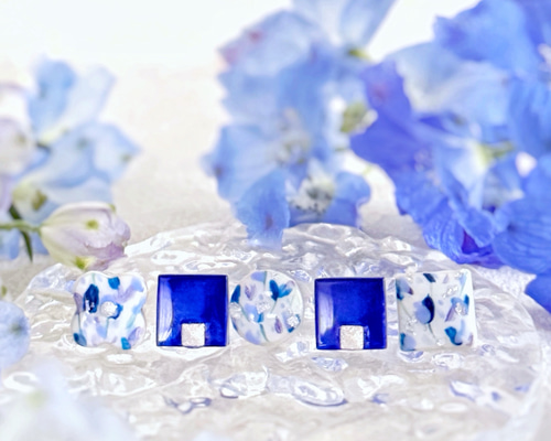 新品　七宝焼き　イヤリング　花　青　ブルー　レディース　アクセサリー　耳飾り 七宝焼イヤリング／ピアス《ロイヤルブルー》 – 田村七宝工芸 七宝焼