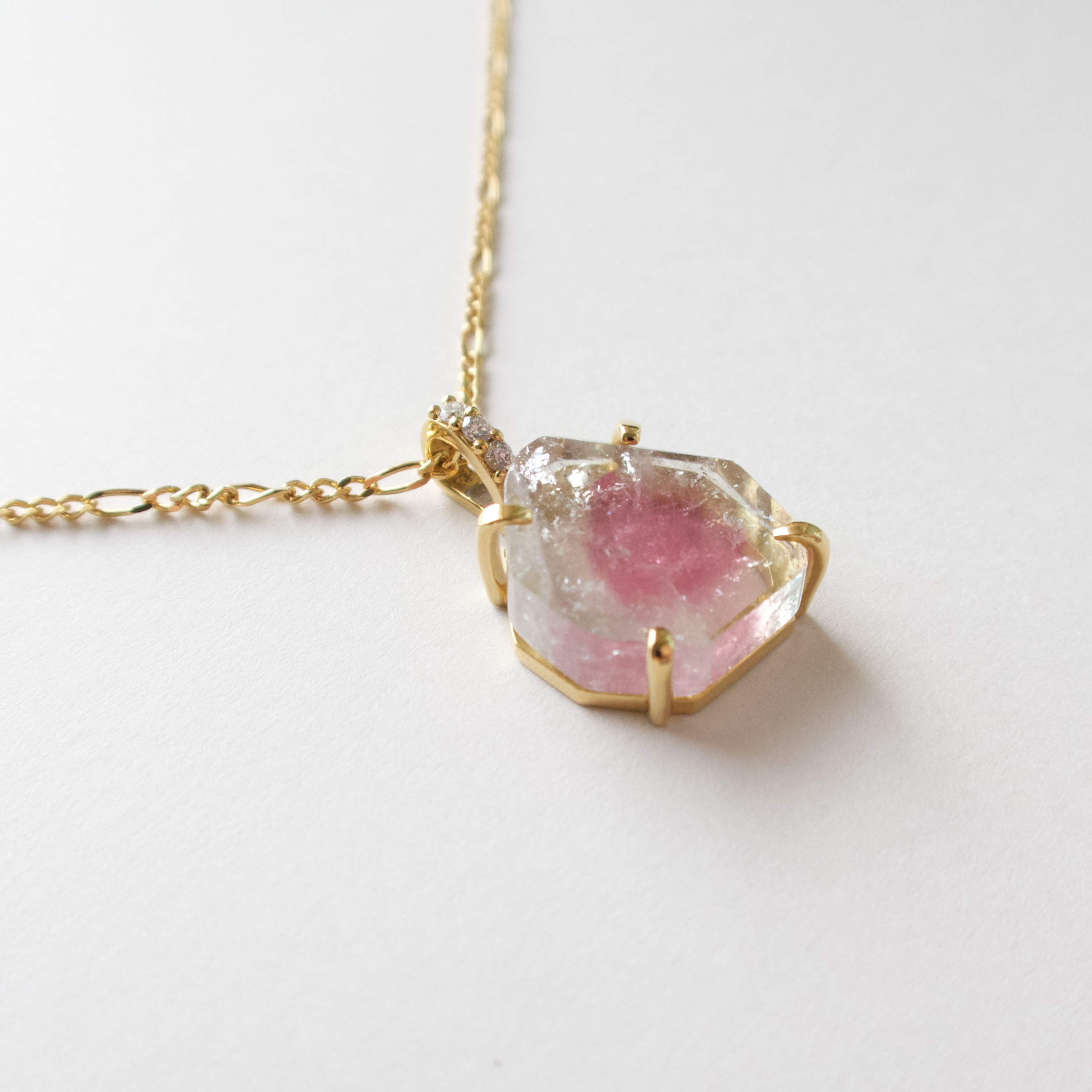美石ウォーターメロントルマリンI × ダイヤモンド✴︎天然石一点物ネックレス／SV925・18K／希少石