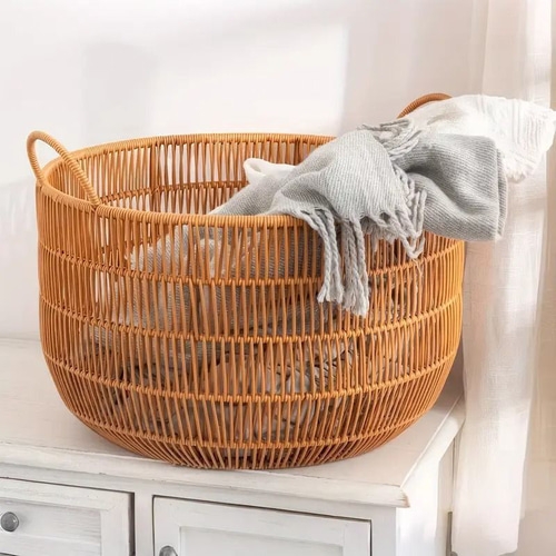 ウィッカー風バスケット 洗濯バスケット ランドリーバスケット