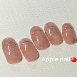 オーダーネイルチップ 桃ネイル マーブル ぷっくり ネイルチップ（つけ