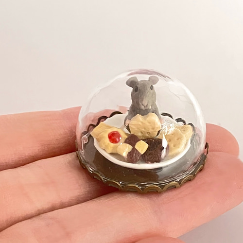 ねずみのスイーツタイム|ミニチュア クッキーガラスドーム その他置物
