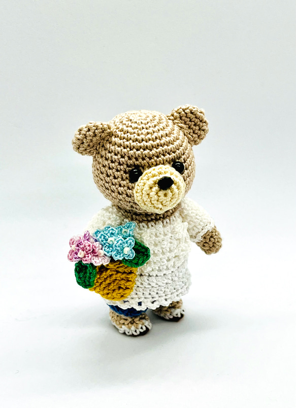 あみぐるみ クマ ひまわり装飾 516番 ひまわりを持った クマちゃん あみぐるみ ハンドメイド