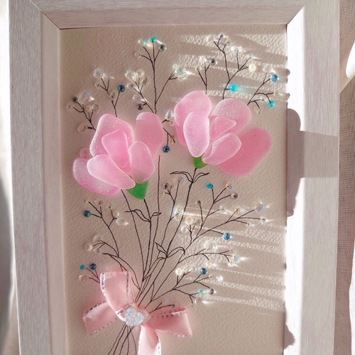 シーグラスアート『カーネーションの花束』 絵画 pinksavon 通販