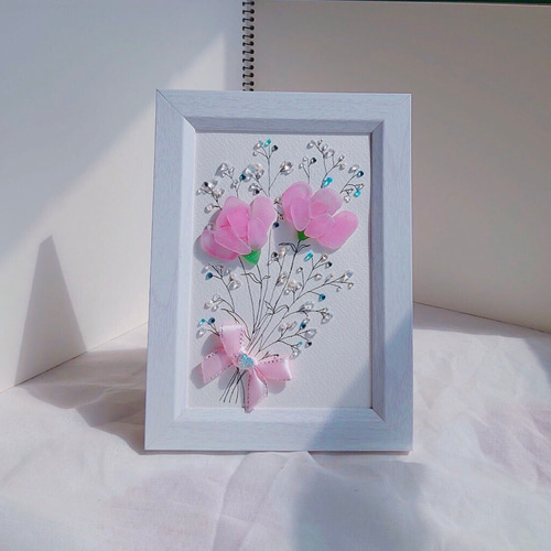 シーグラスアート『カーネーションの花束』 絵画 pinksavon 通販