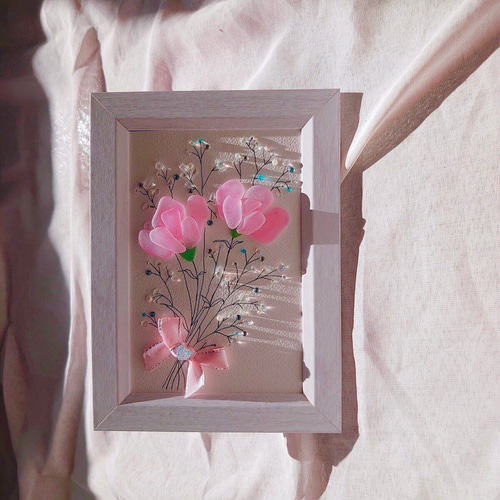 シーグラスアート『カーネーションの花束』 絵画 pinksavon 通販