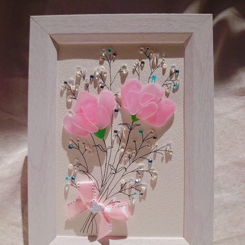シーグラスアート『カーネーションの花束』 絵画 pinksavon 通販