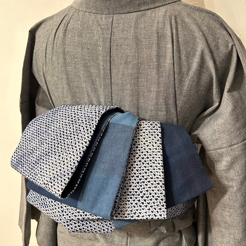 リバーシブル藍染半幅帯