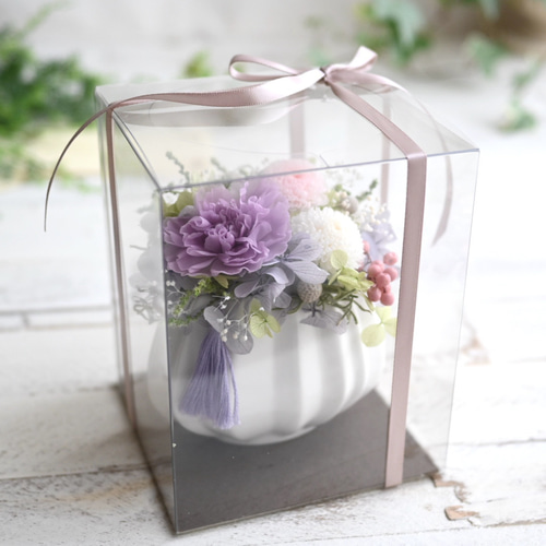 ＊*..flower garden.＊°.プリザーブドフラワー　お花の贈り物 やさしいお供え花＊藤色の仏花＊プリザーブドフラワー プリザーブド