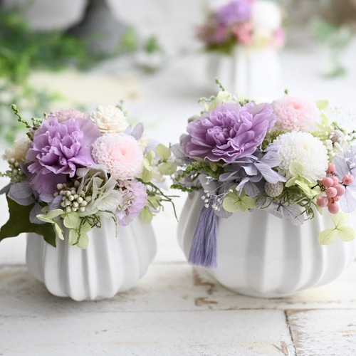 やさしいお供え花＊藤色の仏花＊プリザーブドフラワー プリザーブド