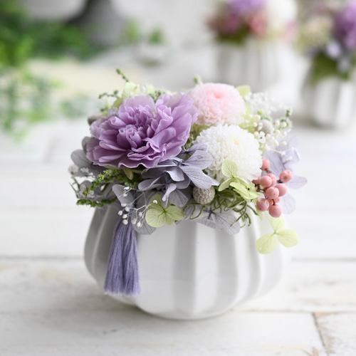 やさしいお供え花＊藤色の仏花＊プリザーブドフラワー プリザーブド