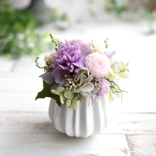 ちいさなお供え花＊藤色の仏花 プリザーブドフラワー プリザーブド