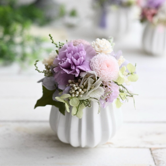 ちいさなお供え花＊藤色の仏花 プリザーブドフラワー