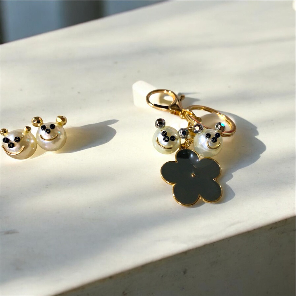 一点もの✴︎ベアーズパールっくまのお花デートアートキーリングチャーム✴︎