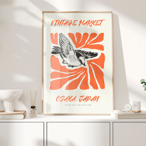 アートポスター ヴィンテージマーケット 大阪 OSAKA JAPAN 鳥 レトロ