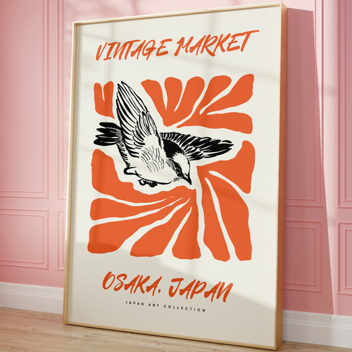 アートポスター ヴィンテージマーケット 大阪 OSAKA JAPAN 鳥 レトロ