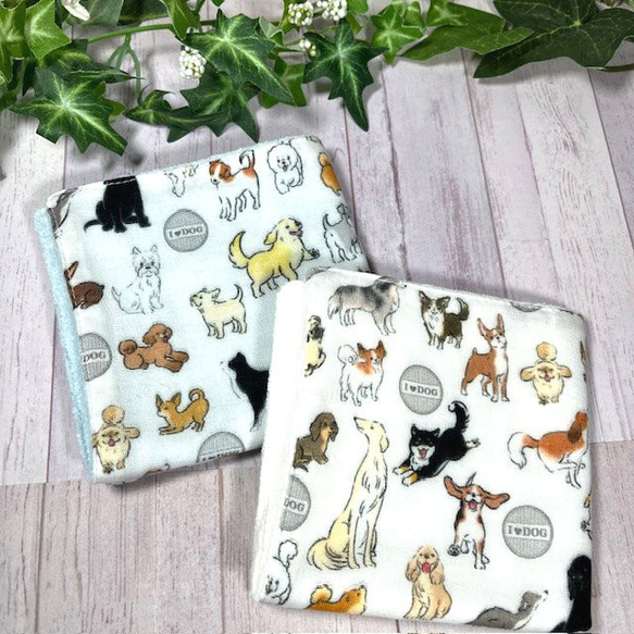 いろいろワンコのやさしいガーゼハンカチ　２枚組　23×23cm　送料込み 1枚目の画像