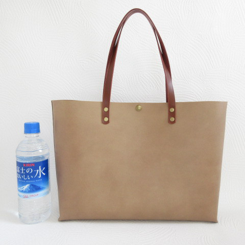 手縫い☆ワイドなA４対応♪《牛革》スムース・マーブルベージュ・ハンドソーイングトート・0404