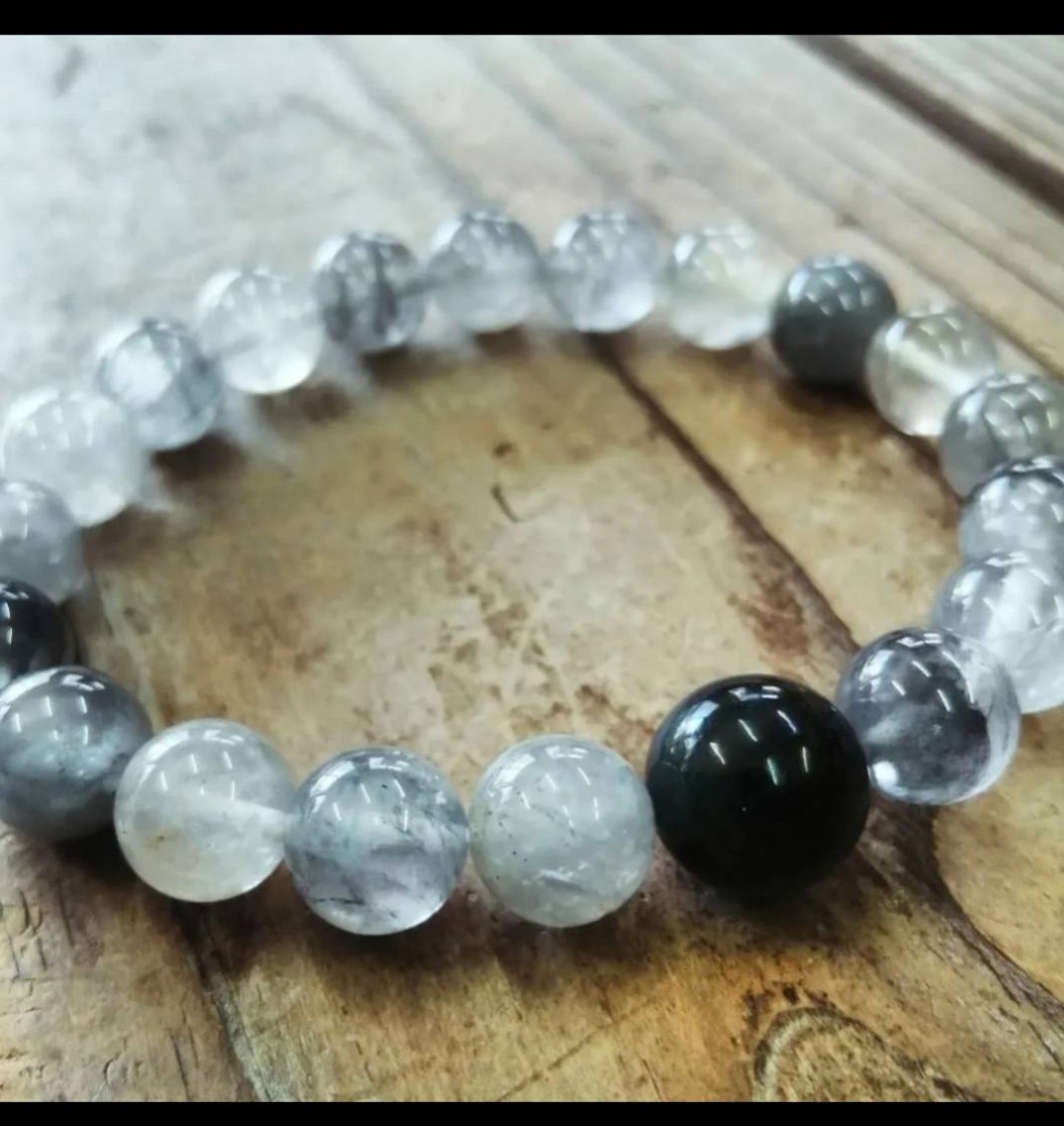 ◆ブリザードウルフアイ＆グリーンタイガーアイのブレスレット 10000円 ウルフアイ10mm グリーンタイガーアイ12m