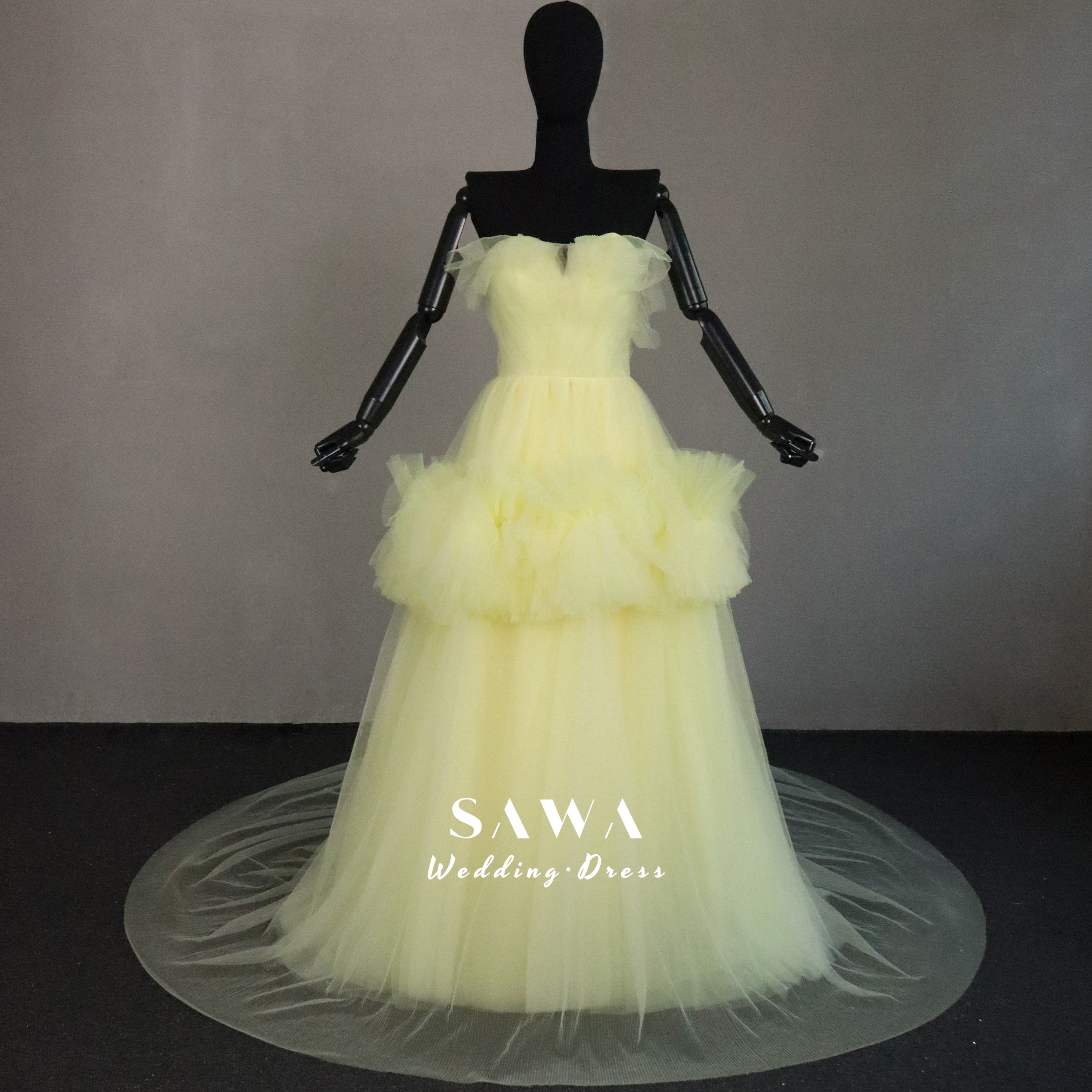 見逃さない　お色直し　ソフトチュール上品胸フリル　袖無し　パーティードレス　カラードレス　ファスナー　サイズオーダー可能