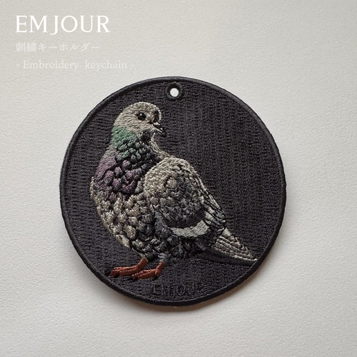 キーホルダー 刺繍 鳩 ハト 野鳥 キーチェーン プレゼント
