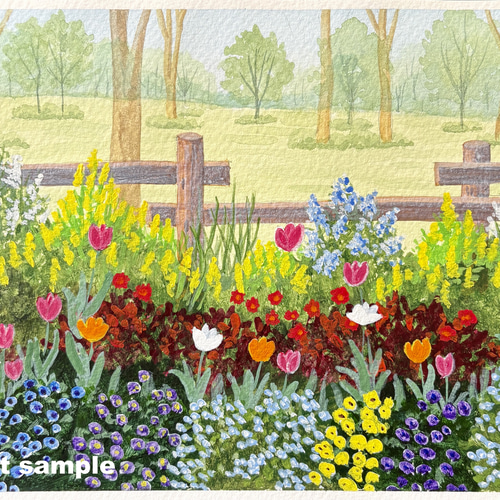 小さな花壇02」アクリル画 原画 風景画 額縁付 SMサイズ 絵画
