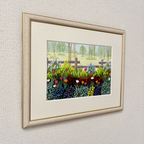 アクリル画　原画　「小さな花壇02」額縁付　SMサイズ 小さな花壇02」アクリル画 原画 風景画 額縁付 SMサイズ 絵画