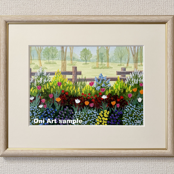 小さな花壇02」アクリル画 原画 風景画 額縁付 SMサイズ 絵画