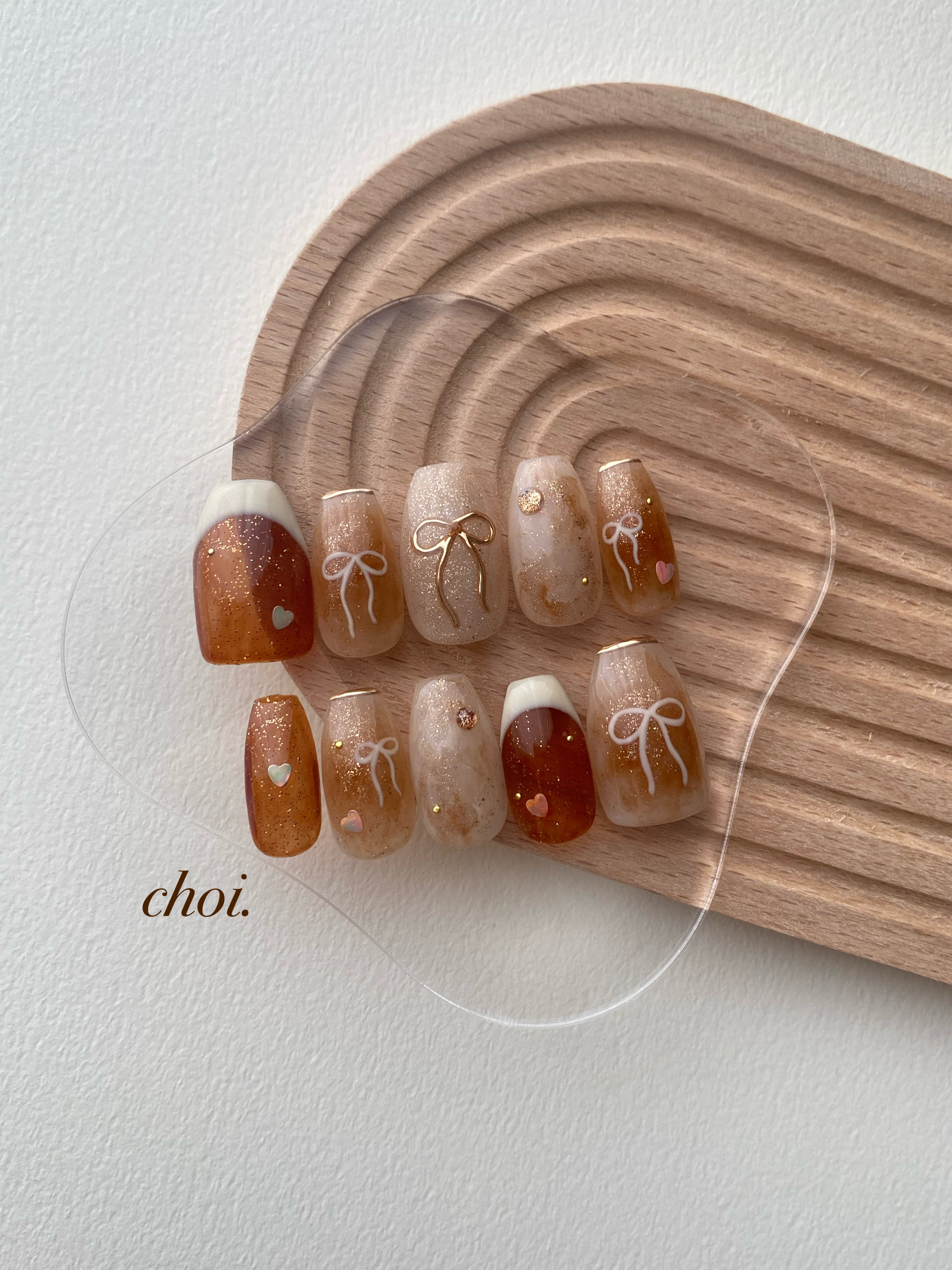 サイズオーダー #03 リボン ハート フレンチネイル ガーリー ネイル