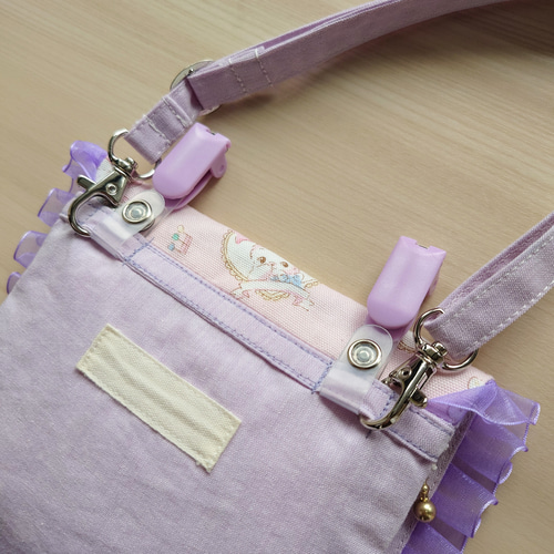 うさぎ♡*.·   フリル移動ポケット  ハンドメイド ゆめかわうさぎの移動ポケット＊女の子の通園通学に♡フリルと