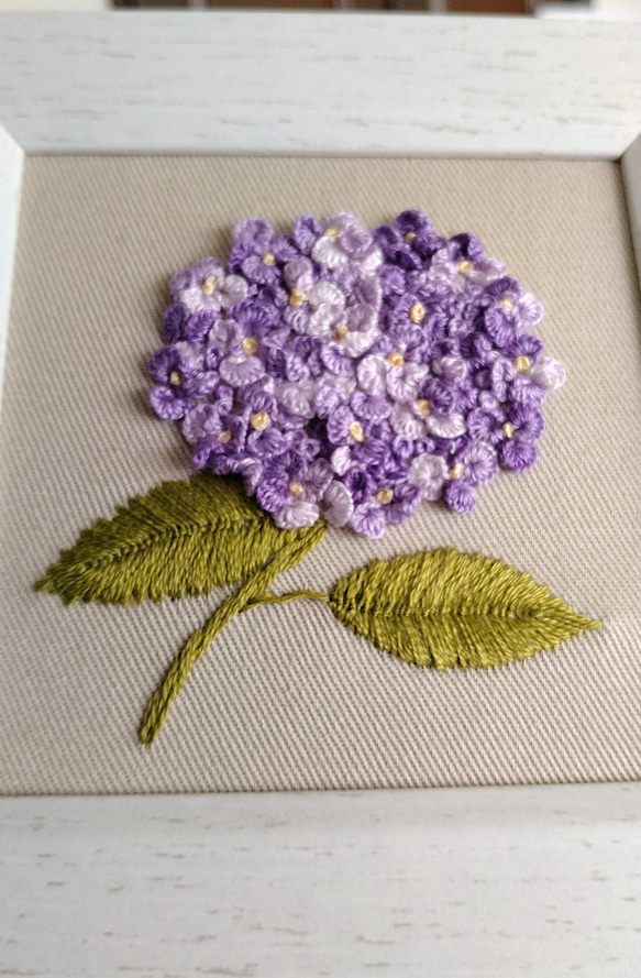 刺繡フレーム　立体刺繡　紫陽花(正方形) 3枚目の画像