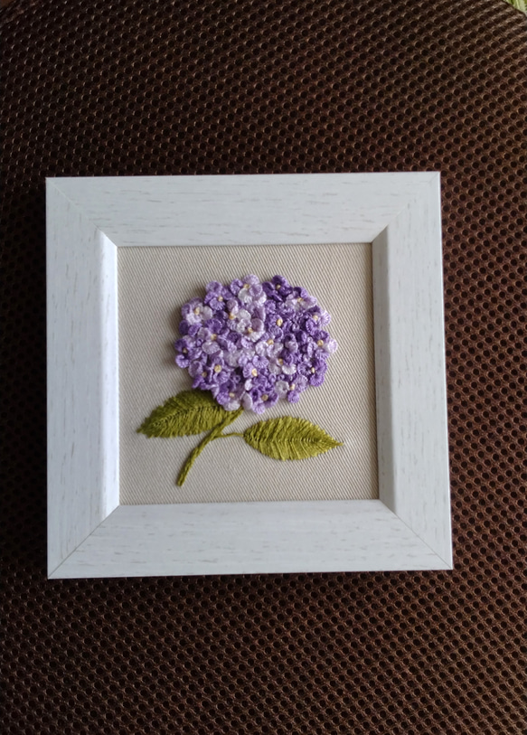 刺繡フレーム　立体刺繡　紫陽花(正方形) 2枚目の画像