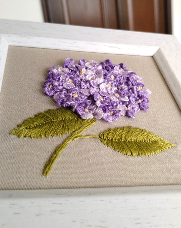 刺繡フレーム　立体刺繡　紫陽花(正方形) 4枚目の画像