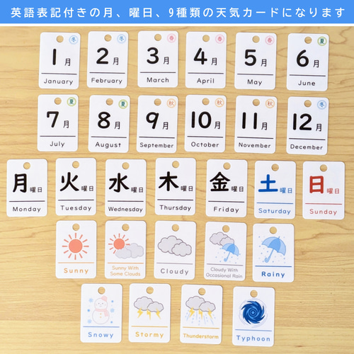 英語シンプル】前向き日めくりカレンダー 知育 視覚支援 保育教材